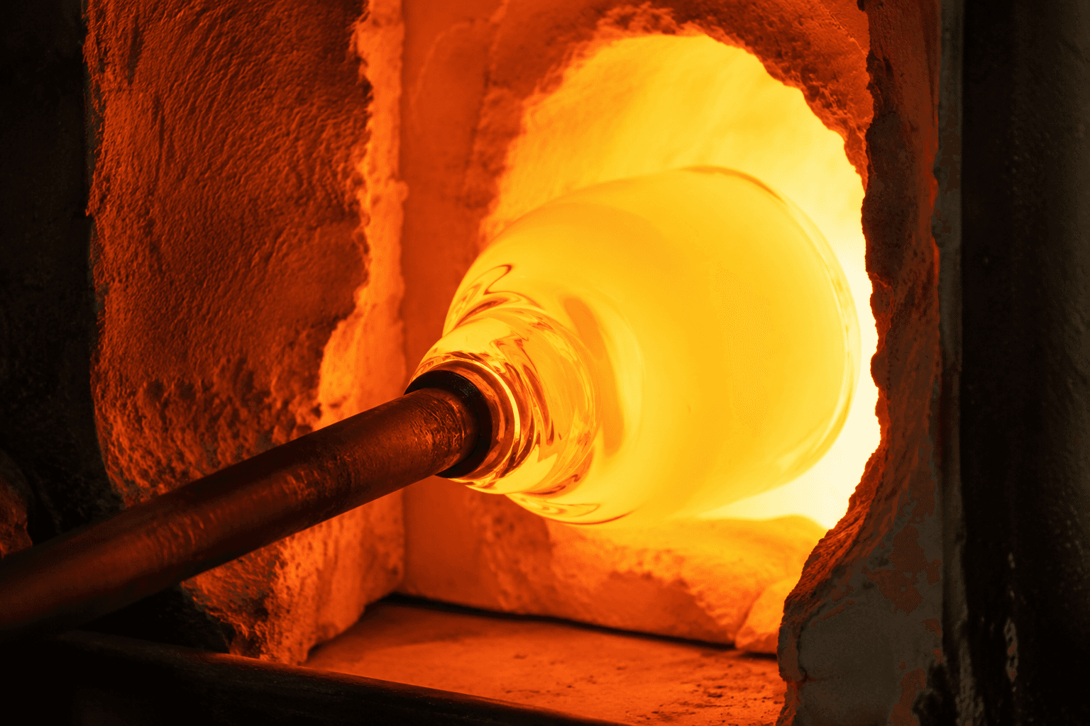 Molten crystal inside the furnace.